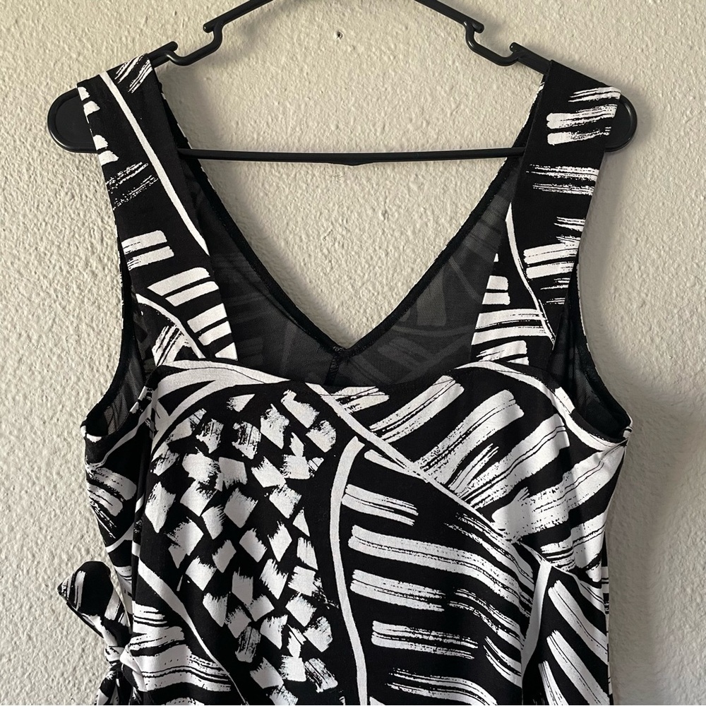 Nic + Zoe Wrap Dress Women’s M Black White Printed V Neck Lined Resort Palm Leaf - Picture 11 of 16